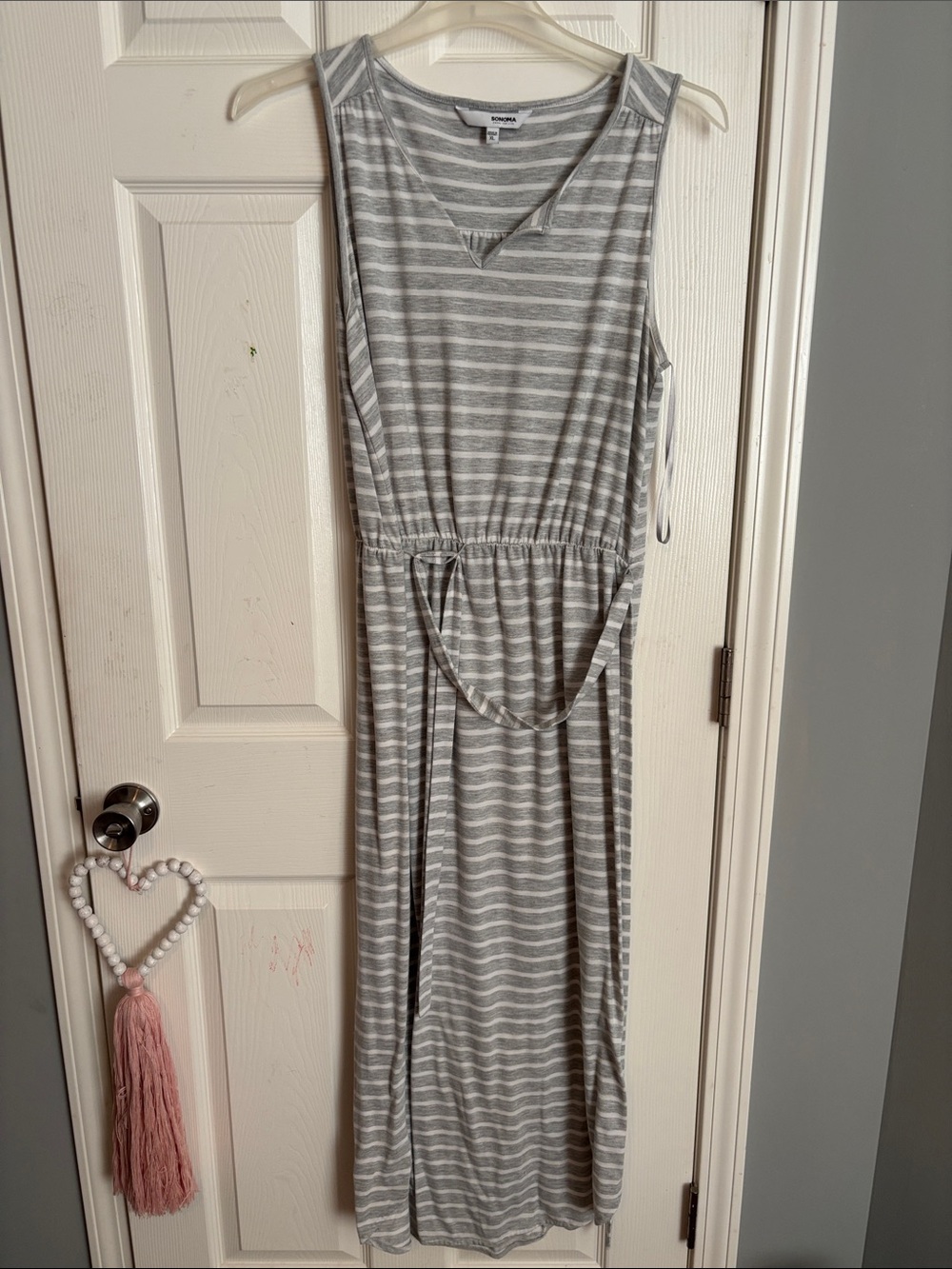 Sonoma Gray & White Striped Midi Dress